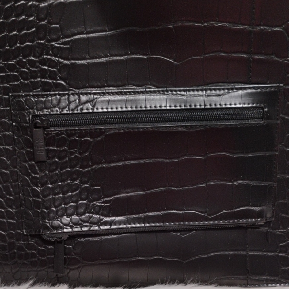 BEIS Black Crocodile-Embossed The Large Black Tote W Strap - Picture 4 of 11